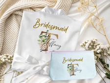 Personalised Golden Floral Initial Bridal Dressing Gown  Satin Dress