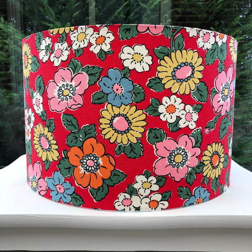 Red floral lampshade - floral, bold