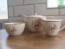 Crown Devon Fielding's Stockholm Leaping Deer Lge Teapot, Sugar Basin, Milk Jug