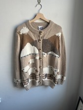 Vintage Bonz New Zealand Handmade Alpaca Wool 3D Sheep Cardigan Sweater Sz L New
