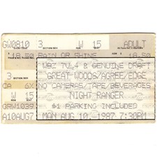 NIGHT RANGER & GREAT WHITE Concert Ticket Stub OLD ORCHARD BEACH ME 8/10/87 Rare