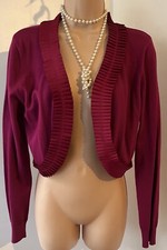 size M Al Paradise Cerise Pink Ribbon Ruffle Pleat Front cropped cardigan Shrug