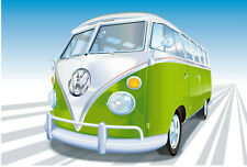 Caravanette Type 2 Kombi Microbus Samba Poster Green and White A4 A3 A2 Sizes