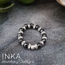 INKA 4mm Sterling Silver stacking Stretch Ring Thumb ring with Hematite beads