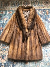 B Vintage 100% real Top Quality sable collar mink  fur Long Coat
