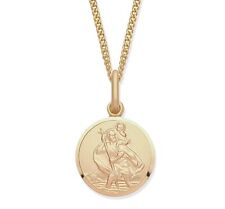 9ct Yellow Gold St Christopher Pendant / Necklace + 18 inch Chain - 20mm x 12mm