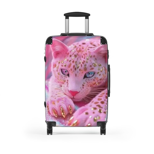 Pink leopard print suitcase - pink,