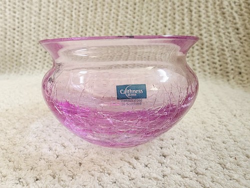 Small pink crackle glass bowl - glass,