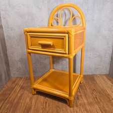 Vintage Bamboo Cane Bedside Table with Drawer Boho Retro Vintage