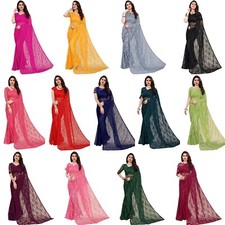 Women'S Rasel Net Saree With Unstitched Blouse Piece