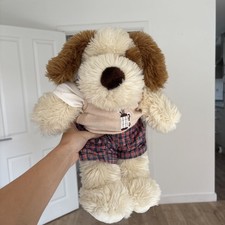 Vintage Bear Factory Cream & Brown Puppy Dog Soft Plush Toy BNWT wearing clothes