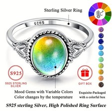 925 Sterling Silver Colour Changing Mood Ring for Women Vintage Heart Ring
