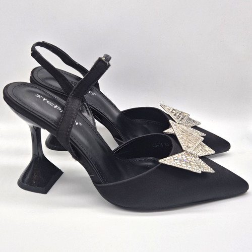 Stephan black satin slingback - black,