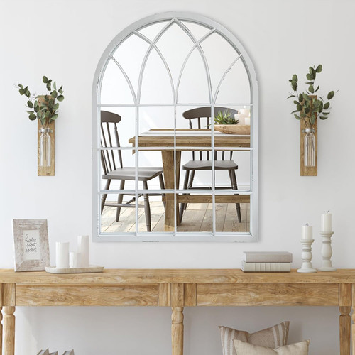 Distressed white arched - white, window