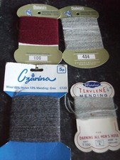 Vintage mending darning threads x 4, grey, burgundy, wool/nylon, Chadwick's 