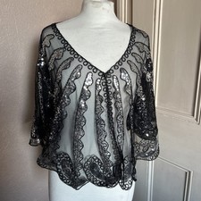 YAZE Sequin & Bead  Sleeved Shawl / Bolero Top  14/20