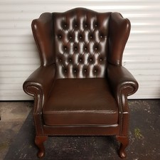 Lovely Brown Leather QUEEN ANNE Chesterfield Wingback arm chair - Stud detail
