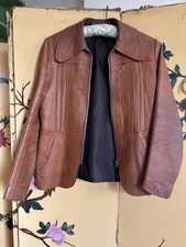 Vintage 60/70s Tan Genuine Leather Zip Up Jacket/bomber/brown jacket Size 6/8/10