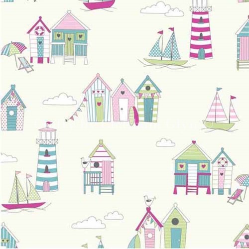 Seaside beach hut fabric - hut,