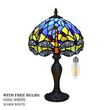 Tiffany Style Table Lamp Stained Glass Handcrafted Multicolored With Free Bulbs