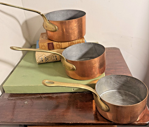 Vintage copper saucepan set - vintage,