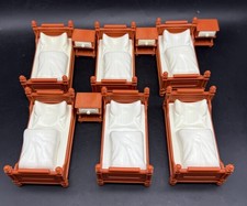 6 Vintage Playmobil Victorian Town House Beds & 4 Bed Side Tables + Sheets 1989