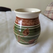 Dee Cee Welsh Pottery Vase Green Brown Abstract Design Vintage Printed Backstamp