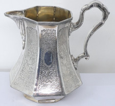Faceted Engraved Milk Jug 1852 Silver Plated Branson & Andrew Gilt Interior