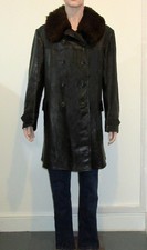 Vintage 1940s Albackens Mens Swedish Army Military Leather Trench Coat UK 42”