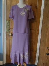 JACQUES VERT PURPLE MAUVE LILAC SKIRT TOP SET SUIT APPLIQUE BEAD SZ 16 18