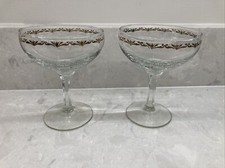 Pair Vintage Hexagon Stem Champagne Cocktail Coupe Glasses