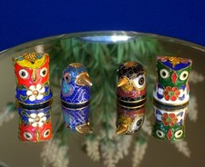 Thimbles  - Cloisonné - Four Enamelled Brass Birds - Owls and Eagle - Boxed -COA