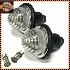 x2 Classic Clear Front Rear Indicator Lamps Lights + LED Bulbs HOT ROD / KIT CAR