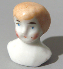 Antique Vintage Miniature Porcelain Half Doll Pin Cushion Young Boy Child 1"