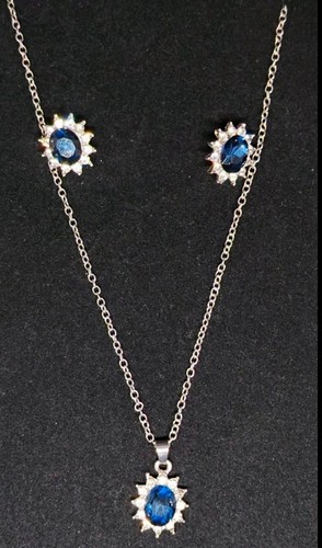 Silver tone blue oval - blue, crystal