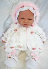 Premature Baby Doll Knitting Pattern Matinee Coat Hat Leggings Boots 16"-19" 