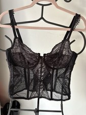 Autograph M&S Black Tie Back Corset Basque Sheer Underwired 36 D Sexy