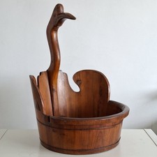 Chinese Wooden Crane Basket Handcrafted Large Mid Century Vintage