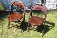 Antique Pair of Bentwood Thonet Bauhaus Style Folding Chairs Wooden Brown