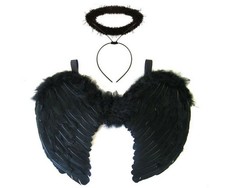 Black Gothic Dark Angel Fairy Wings and Halo Halloween Devil Fancy Dress Costume