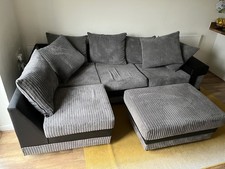Dino Sofa Set Jumbo Cord Corner Suite Footstool 3 2 Seater Grey Black Brown