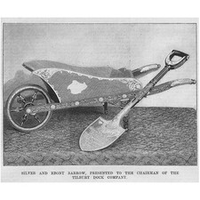 Silver Wheelbarrow Presented to Chairman of Tilbury Dock - Antique Print 1882