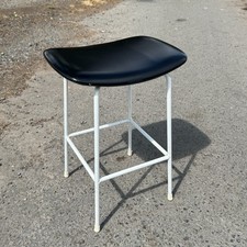 Vintage Kandya Stool Mid-Century Vinyl Seat White Coated Metal Frame Kitchen Bar
