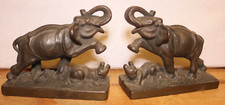 Rare Antique Cast Iron Elephant w/ Fighting Tiger Bookends Amazing Condition!!!