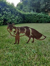Metal Fox Garden Ornament Yard art Home Outdoor Decoration Painted or Rusted