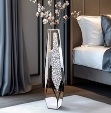 Tall Floor Mirror Vase – Large Crushed Diamond Glass Crystal Centerpiece for Hom