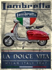 Vintage Lambretta La Dolce Vita Metal wall sign plaque ska scooter Italian shed