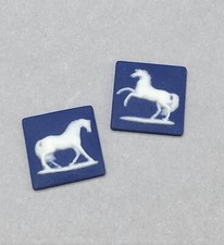 Wedgwood Dark Saxon Blue Jasperware Two George Stubbs 14mm Square Horse Cameos