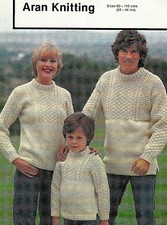 #260 FAMILY ARAN GUERNSEY SWEATER 24-44" 61-110cm VINTAGE KNITTING PATTERN COPY