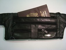 LEATHER MONEY BELT,SOFT LEATHER,FOUR ZIPPED POCKET,FLAT